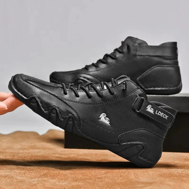 Waterdichte Herenschoenen Hoog met Elastische Sluiting Modern Stoer Ontwerp Leer Comfortabel Casual Dagelijks | Sulvida