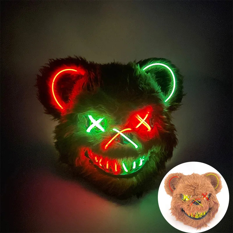 Verlicht Pluche Horrormasker Beer of Konijn met Neon Draad voor Feesten en Halloween Verkleedkleding | Sulvida