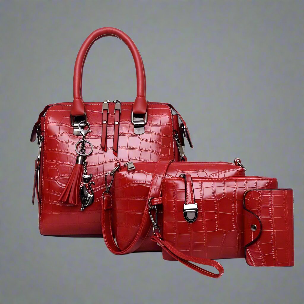 Ensemble de 4 sacs de luxe au design moderne en cuir pour un usage quotidien, sacs à main élégants pour femme, noir et marron | Sulvida