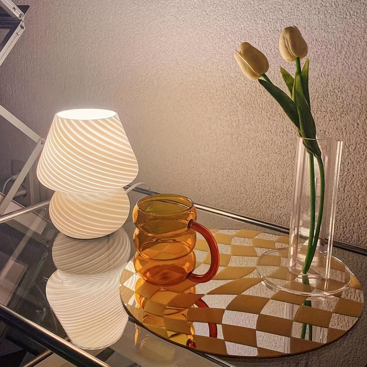 Glazen Paddenstoel Tafellamp USB Dimbaar Zwenkglas Sfeerlicht Nachtlampje Retro Art Deco Leeslamp Bedlampje | Sulvida