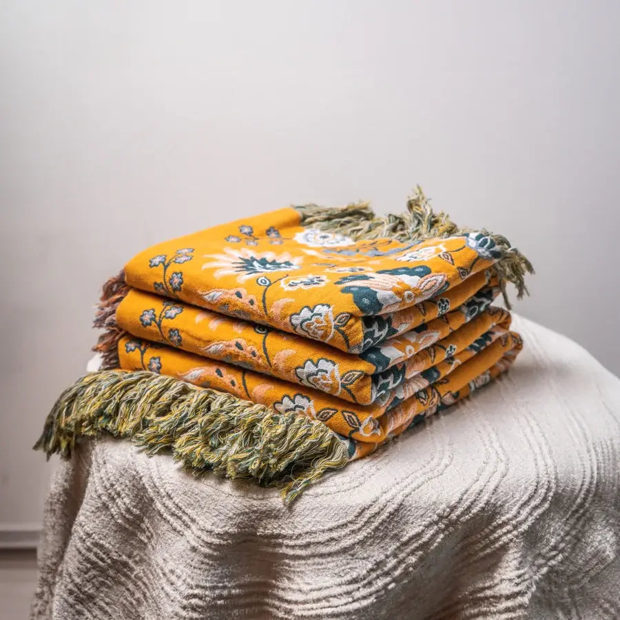 Vintage Plaid met Bloemdessin – Luxe Geweven Deken voor Bank en Bed – Franjedeken – Boho Stijl Woondecoratie en Warmte | Sulvida