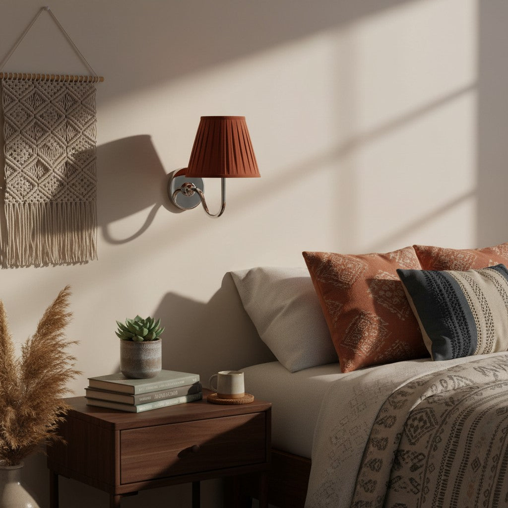 Wandlamp Linnen Kap Messing Armatuur Plissé of Glad Stof E12 Fitting Hardwired Decoratieve Verlichting | Sulvida
