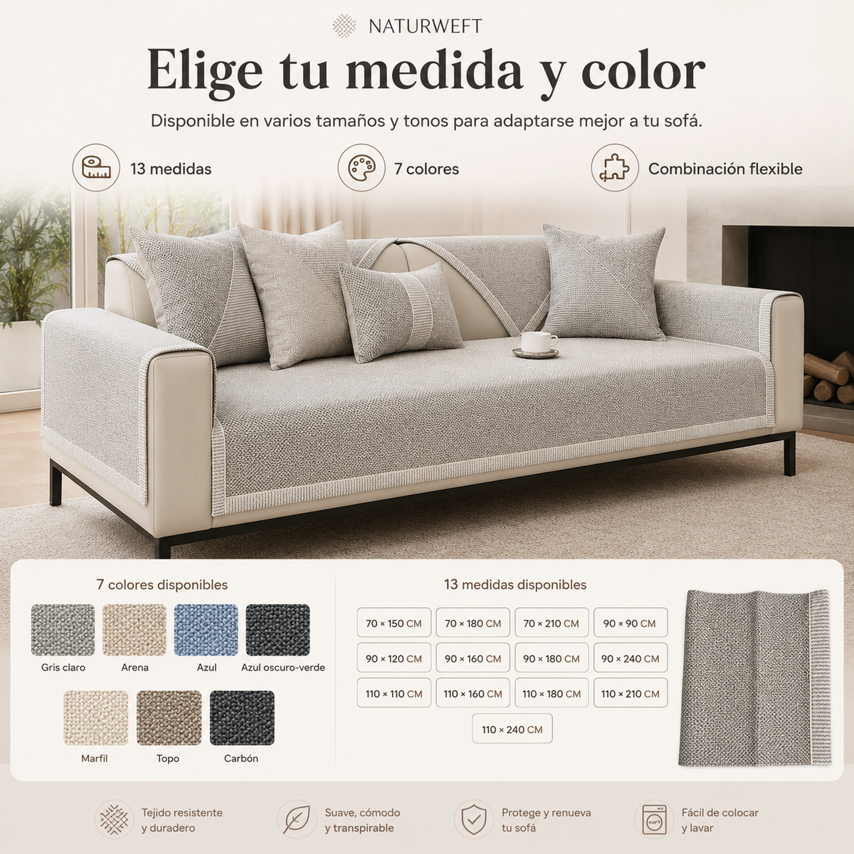 Modulaire Bankhoes Katoen-Linnen Mix | Antislip Acolchado Bankovertrek voor Zitbank Lounge & Hoekbank | Sulvida