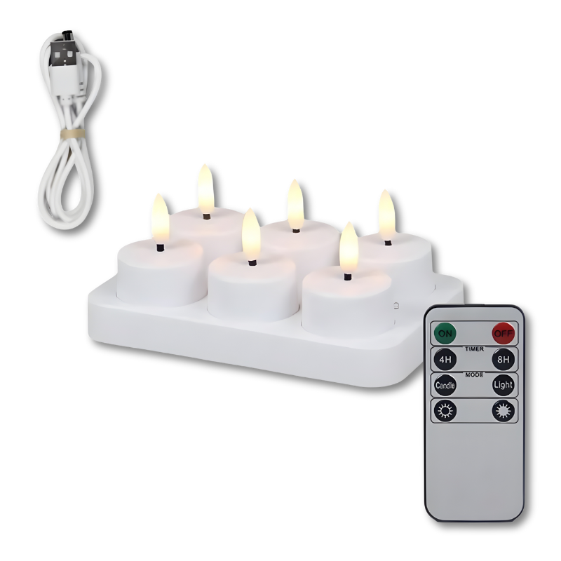 Oplaadbare LED Theelichtjes Set met Afstandsbediening Timer Vlamloze Sfeerverlichting Romantisch Diner | Sulvida