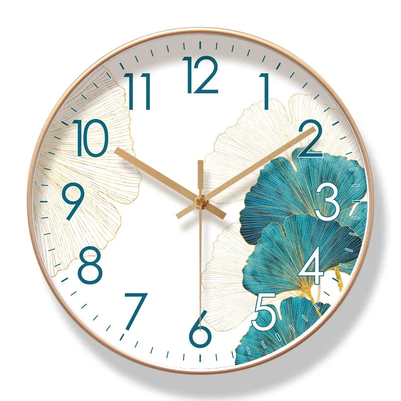 Bloemenklok met Stille Kwartswijzers Glazen Dekglas Wandklok Decoratief Tijdloos Design Woonkamer Interieur | Sulvida