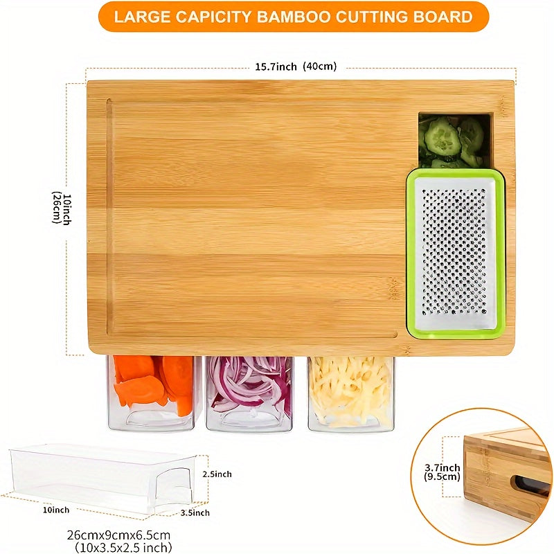 Bamboe Snijplank met Opvangbakjes en Raaspmessen Keuken Prep Station Multifunctioneel Organizer Kookstation | Sulvida