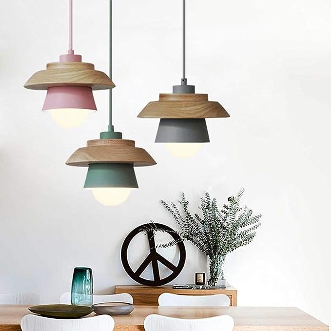 Scandinavische Hanglamp Hout Aluminium Zwart Roze Groen Grijs Wit E27 Lichtpunt Design Binnenverlichting | Sulvida