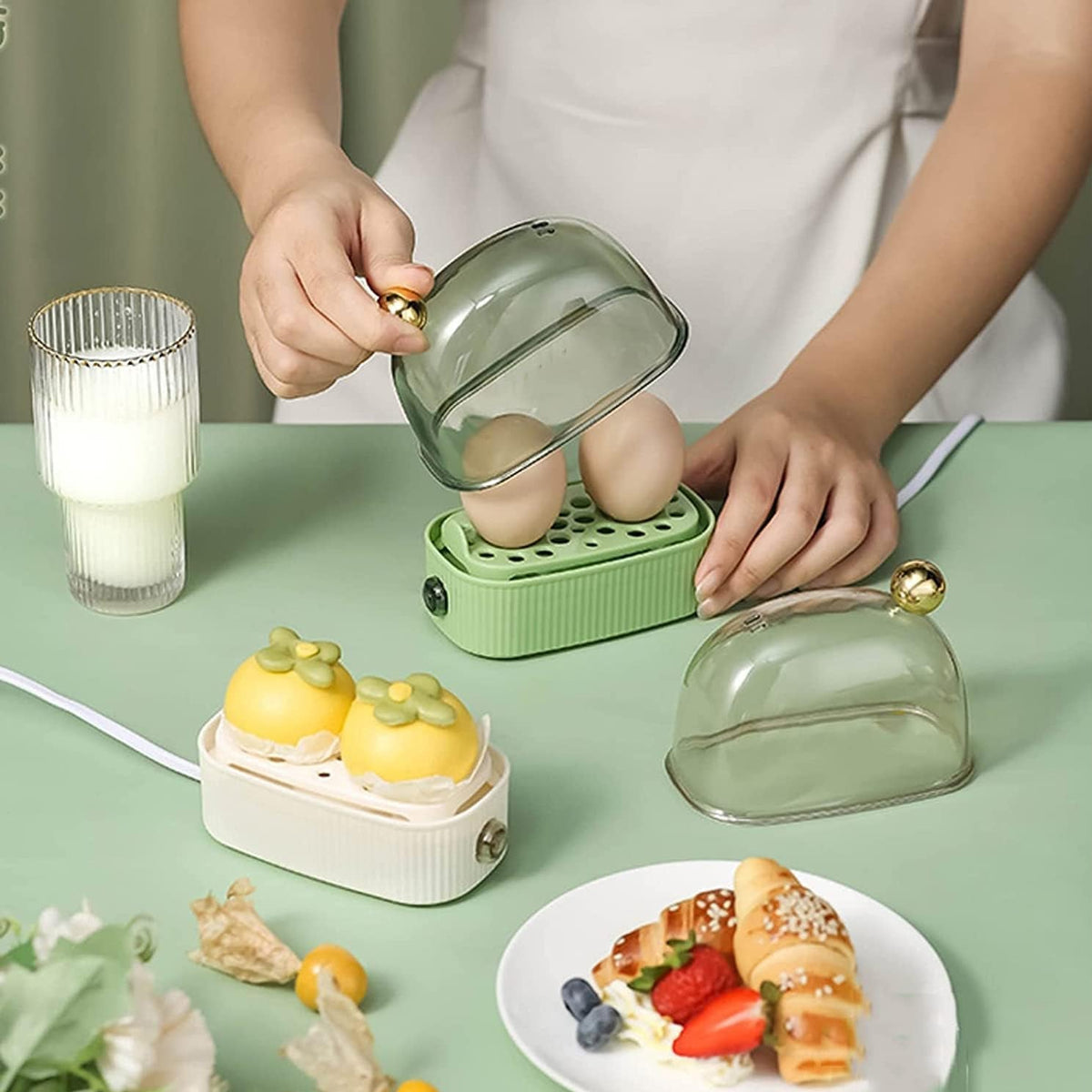 Elektrische Eierkooktoestel Mini voor 2 Eieren Automatisch met Stiptheidbediening Compact Keukenapparaat | Sulvida