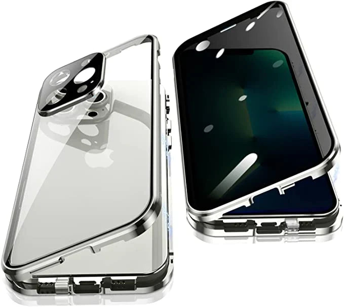 Magnetisch telefoonhoesje gehard glas metaal volledige bescherming valbeveiliging privacy screenprotector | Sulvida