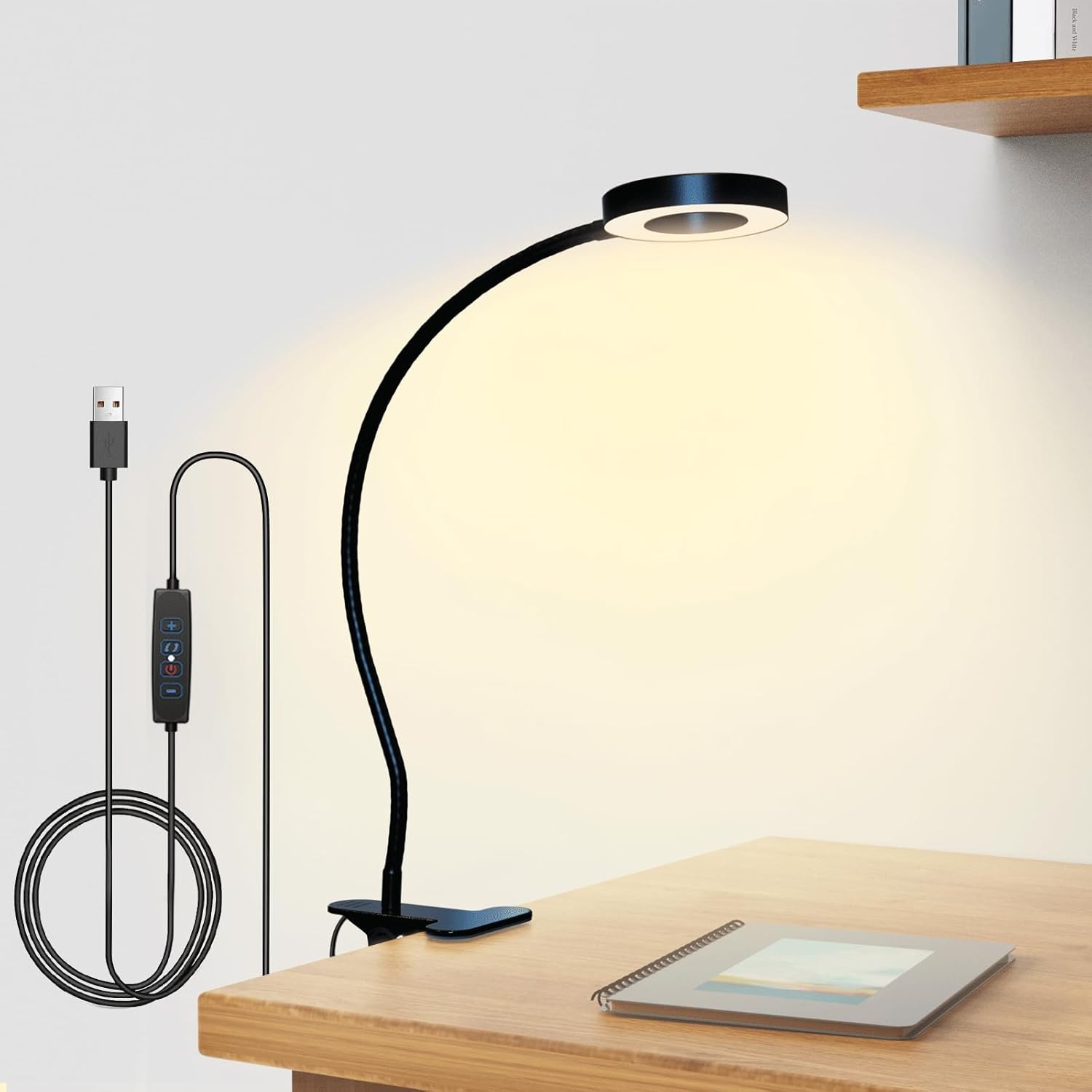 Klemleeslamp met 48 LED's en 3 Kleuren Dimbaar – Flexibele Zwanenhals Bureaulamp met USB Aansluiting voor Studeren, Lezen en Werken – Verstelbare Clip-On Tafellamp | Sulvida