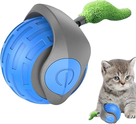 Interactieve Speelbal met Bewegingssensor en Veren voor Katten Automatisch Rollend USB Oplaadbaar Kattenbal | Sulvida