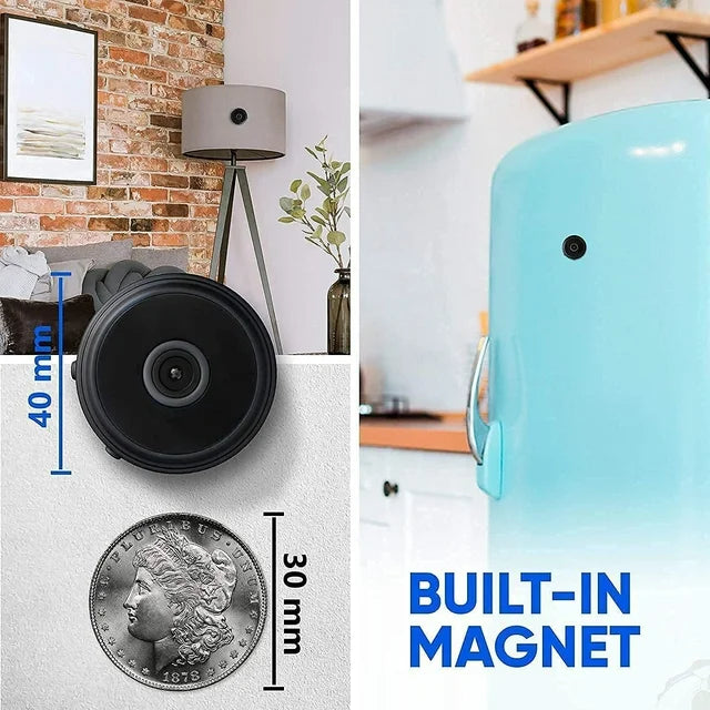 Draadloze Mini Beveiligingscamera met Audio en Video Live Feed – Magnetische Montage voor Binnen en Buiten, HD 1080P Nachtzicht, Bewegingsdetectie | Sulvida