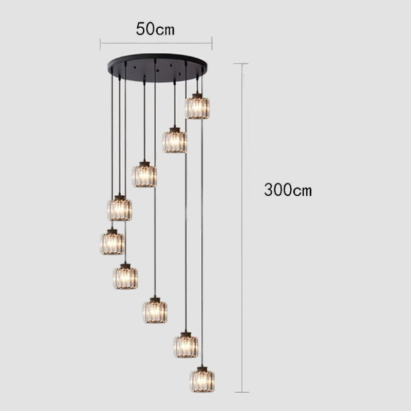 Kristallen Trapkroonluchter Goud of Zwart Cascadeverlichting 6 of 9 Lichtpunten Verstelbare Hoogte Luxe | Sulvida