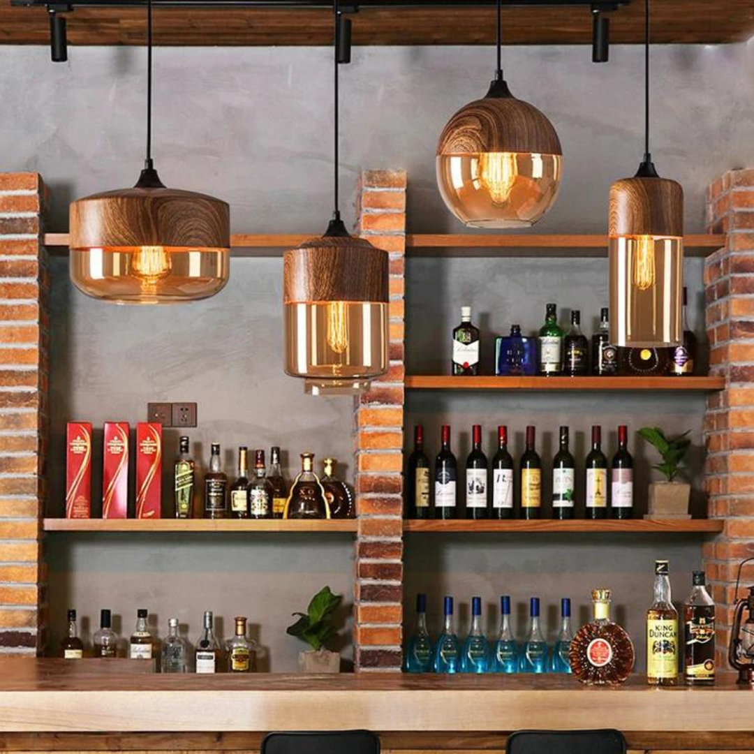 Scandinavische Hanglamp met Glazen Kap en Houtlook Armatuur – Dimbare Verlichting voor Eetkamer Woonkamer Slaapkamer – Verstelbare Hoogte en Warme Lichtverspreiding – Tijdloos Design | Sulvida