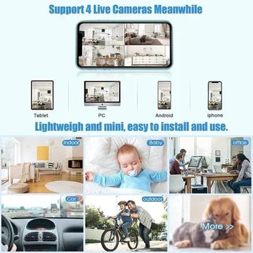 Draadloze Mini Beveiligingscamera met Audio en Video Live Feed – Magnetische Montage voor Binnen en Buiten, HD 1080P Nachtzicht, Bewegingsdetectie | Sulvida