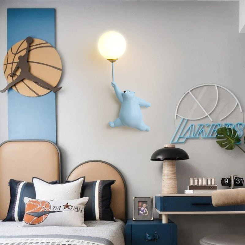 Wandlamp Beer met Ballon LED Wit Blauw Roze Kinderkamer Slaapkamer Woonkamer Leeslamp Acrylic Decoratief | Sulvida