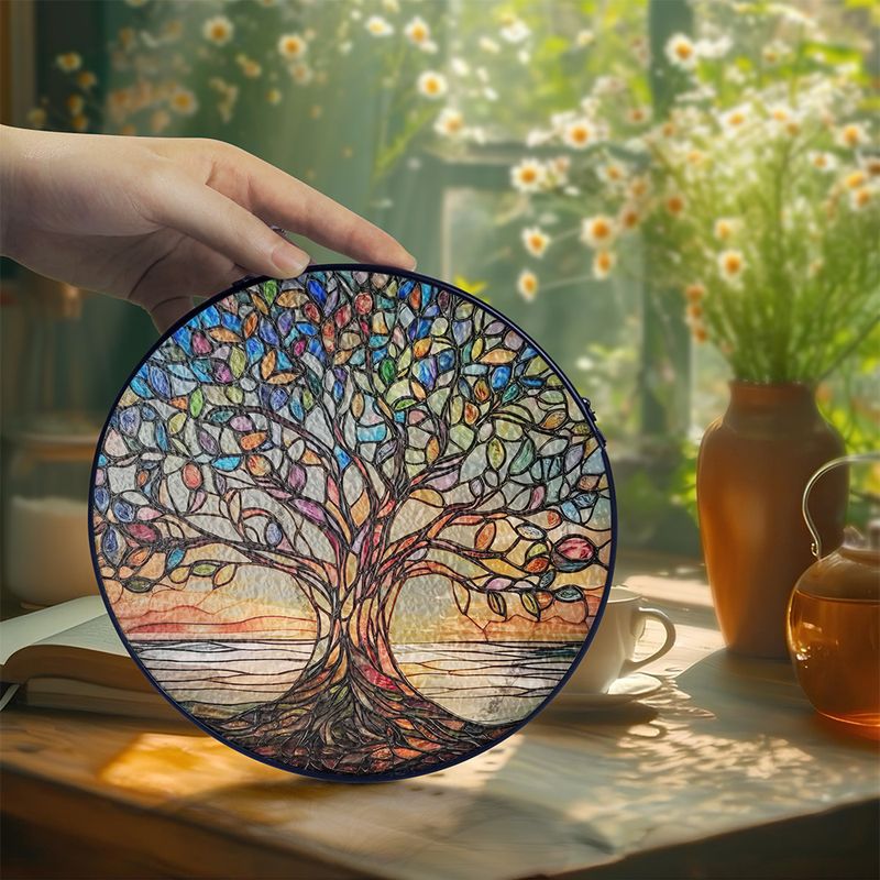 Handgemaakte Glazen Levensboom Zonnevanger Raamhanger Kleurrijk Lichtspel Woondecoratie Raamdecoratie 15cm | Sulvida