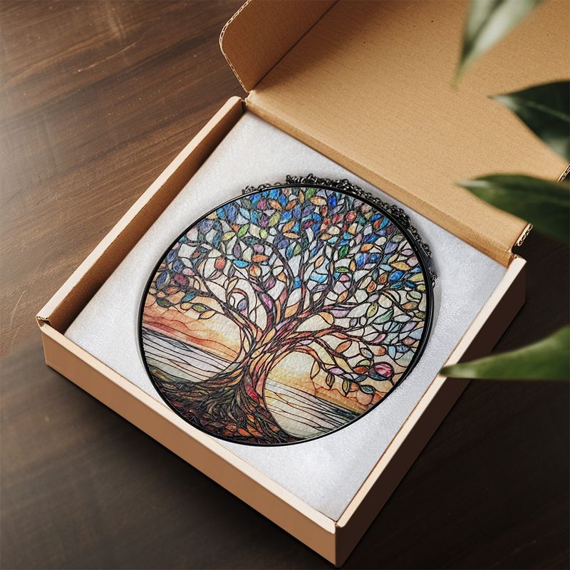 Handgemaakte Glazen Levensboom Zonnevanger Raamhanger Kleurrijk Lichtspel Woondecoratie Raamdecoratie 15cm | Sulvida