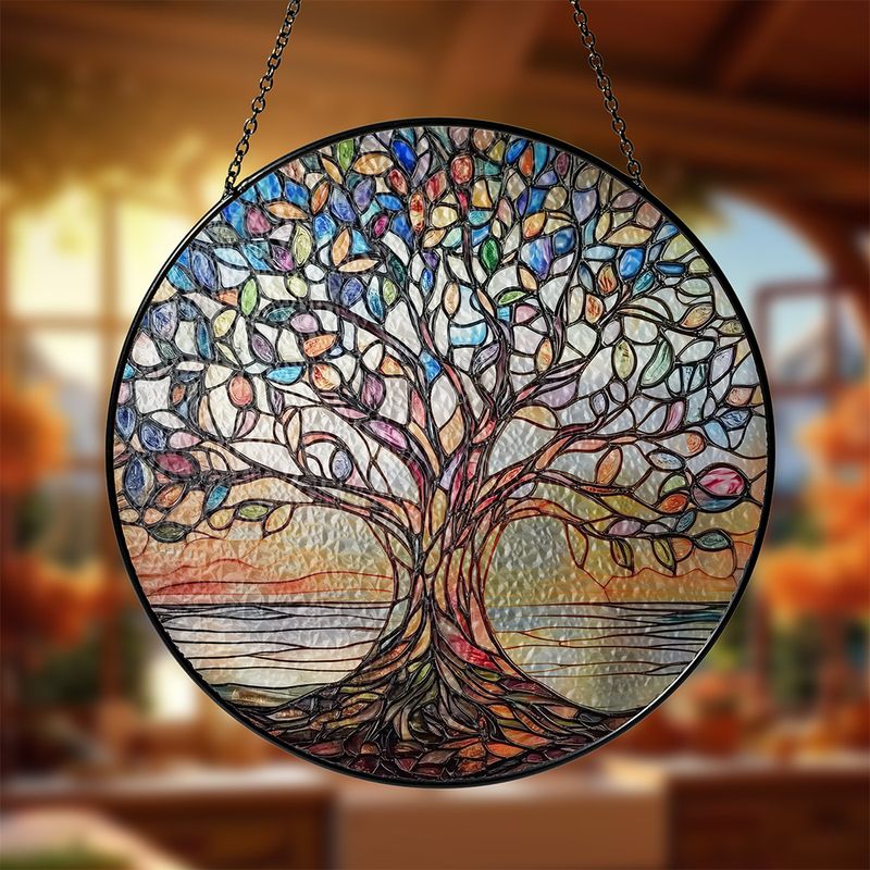 Handgemaakte Glazen Levensboom Zonnevanger Raamhanger Kleurrijk Lichtspel Woondecoratie Raamdecoratie 15cm | Sulvida