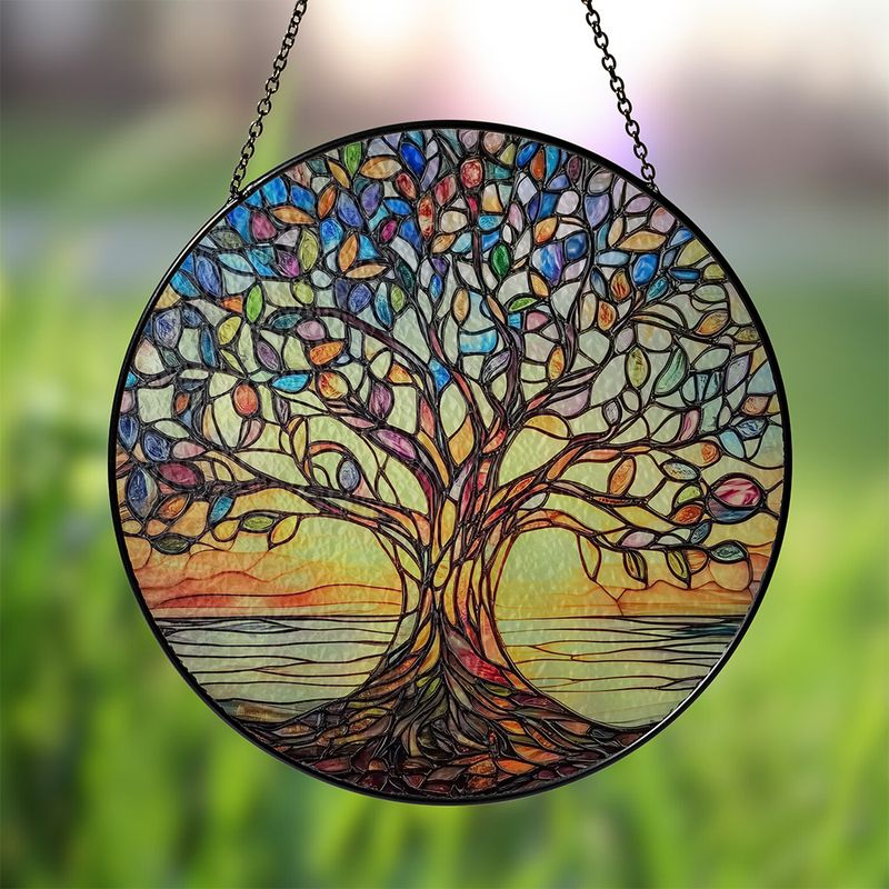 Handgemaakte Glazen Levensboom Zonnevanger Raamhanger Kleurrijk Lichtspel Woondecoratie Raamdecoratie 15cm | Sulvida