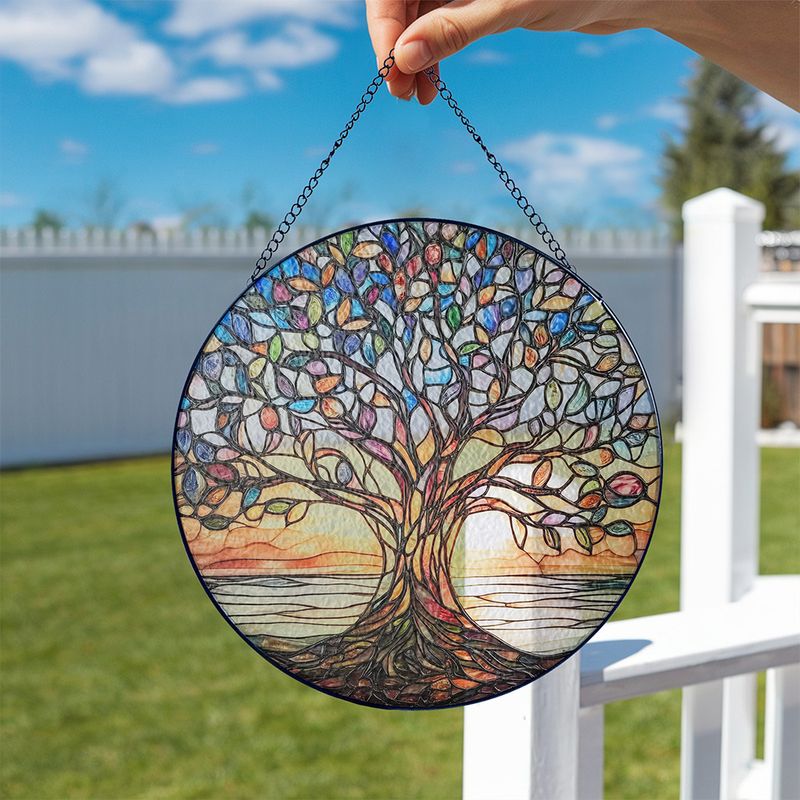 Handgemaakte Glazen Levensboom Zonnevanger Raamhanger Kleurrijk Lichtspel Woondecoratie Raamdecoratie 15cm | Sulvida