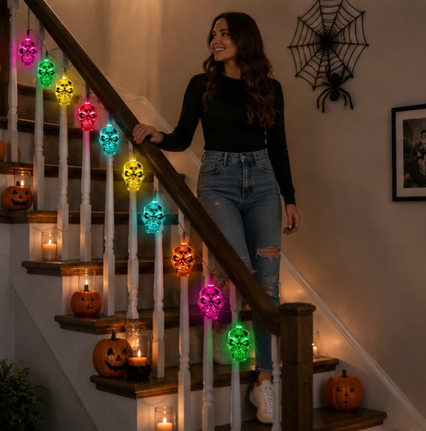 Zonne-energie Windgong met Schedels – 6 Kleurwisselende LED Lampjes voor Tuin Terras en Balkon Decoratie | Sulvida