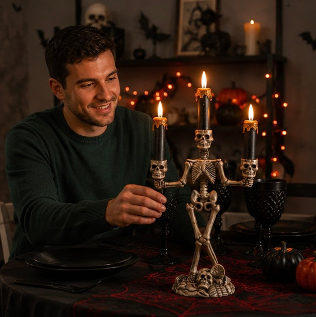 Schedel Kandelaar met LED Kaars Goud Rood Zilver Halloween Gothic Decoratie Sfeerverlichting Tafel Woonkamer | Sulvida