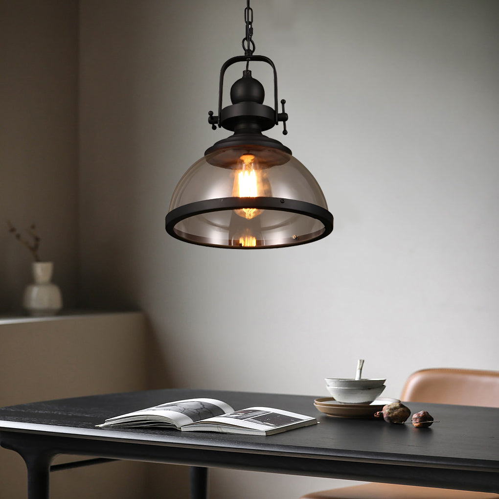 Glazen Hanglamp Industrial Ø30cm Komvorm Transparant Glas met Metaal Binnenverlichting Eetkamer Woonkamer | Sulvida