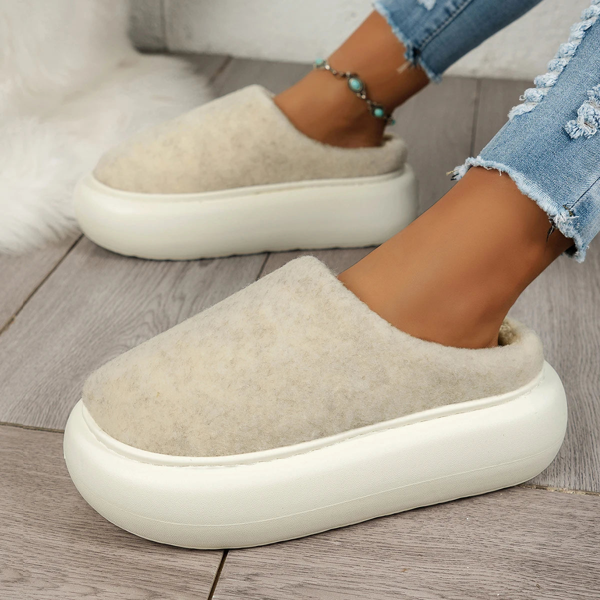 Pluche Dames Pantoffels Warm Winter Binnenhuis Slippers Comfortabel Antislip Zool Beige Bruin Huisschoenen | Sulvida