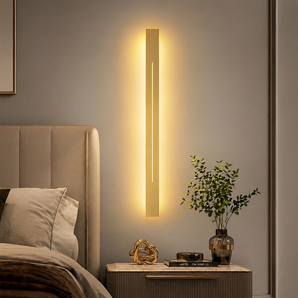 Minimalistische LED-wandlamp stijlvol smal design goud zwart dimbaar modern interieur woonkamer slaapkamer | Sulvida