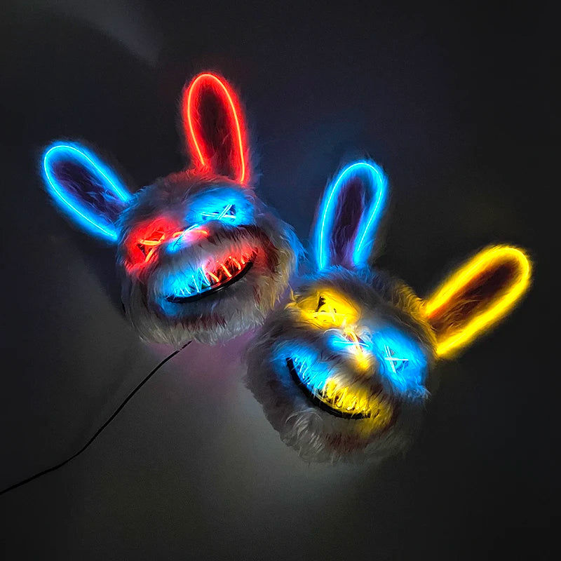 Verlicht Pluche Horrormasker Beer of Konijn met Neon Draad voor Feesten en Halloween Verkleedkleding | Sulvida