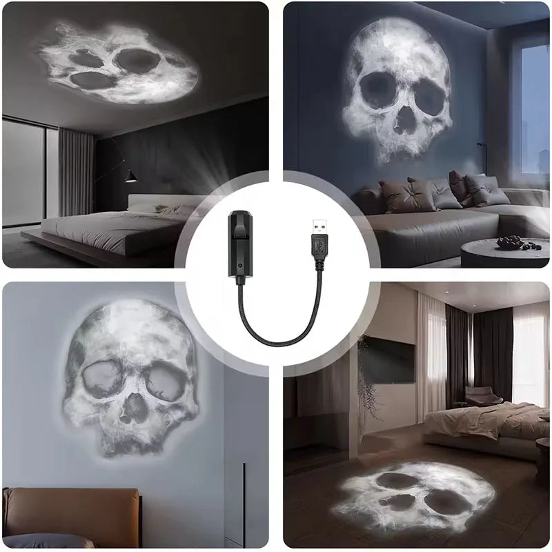 Schedel Projectorlamp USB Roterende Patronen Spookachtige Sfeerverlichting Halloween Decoratie Nachtlampje | Sulvida