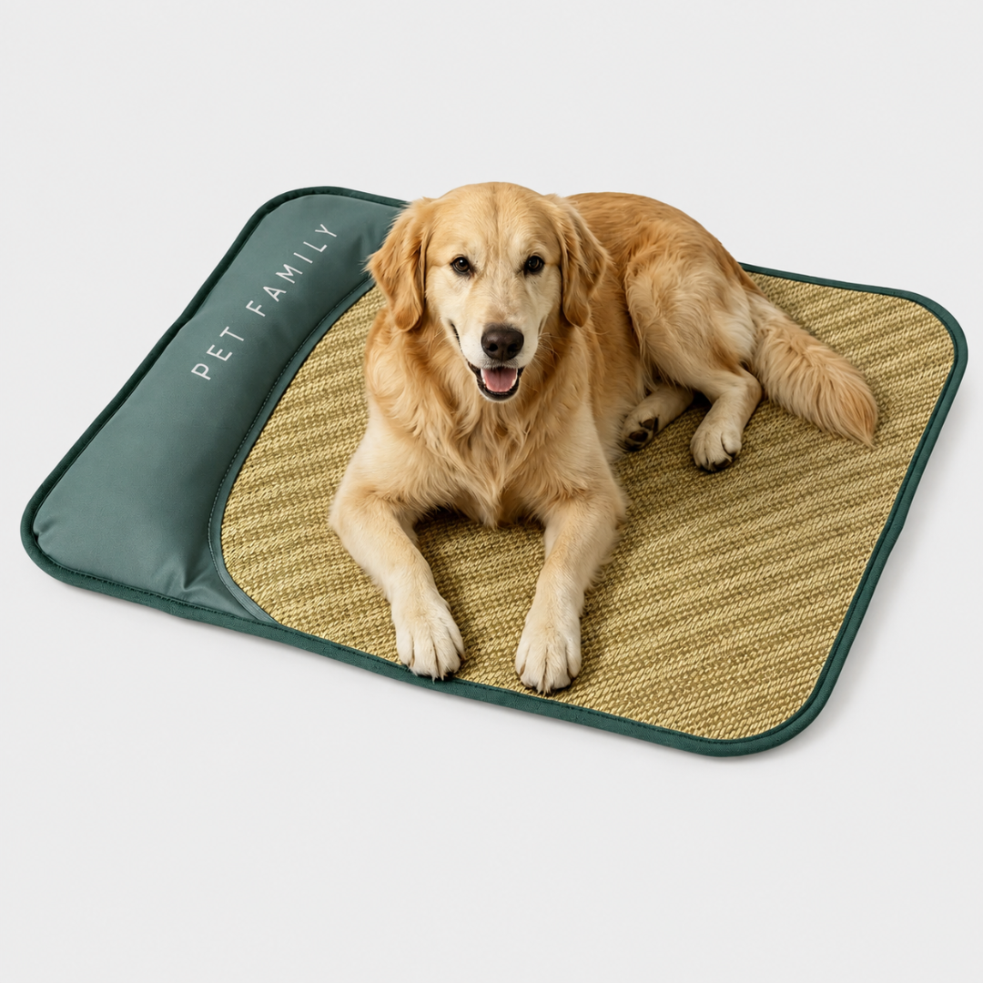 Tapis rafraîchissant respirant pour animaux avec coussin, pour chiens et chats, vert L 100×75×7 cm, couchage rafraîchissant | Sulvida