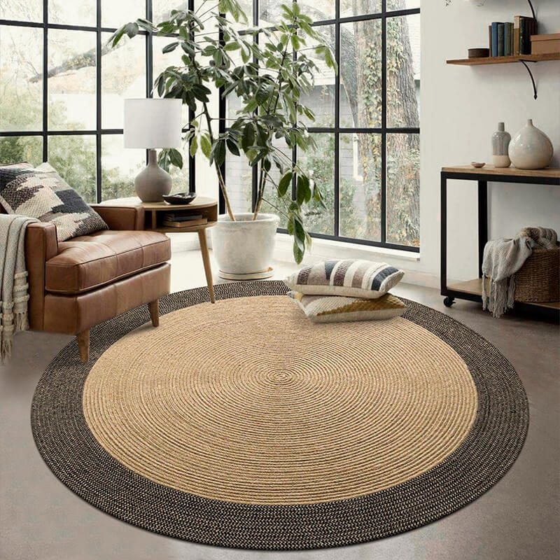 Rond Gevlochten Jutevloerkleed Natuurvezel Handgeweven Omkeerbaar Duurzaam Vloerkleed Woonkamer Slaapkamer | Sulvida