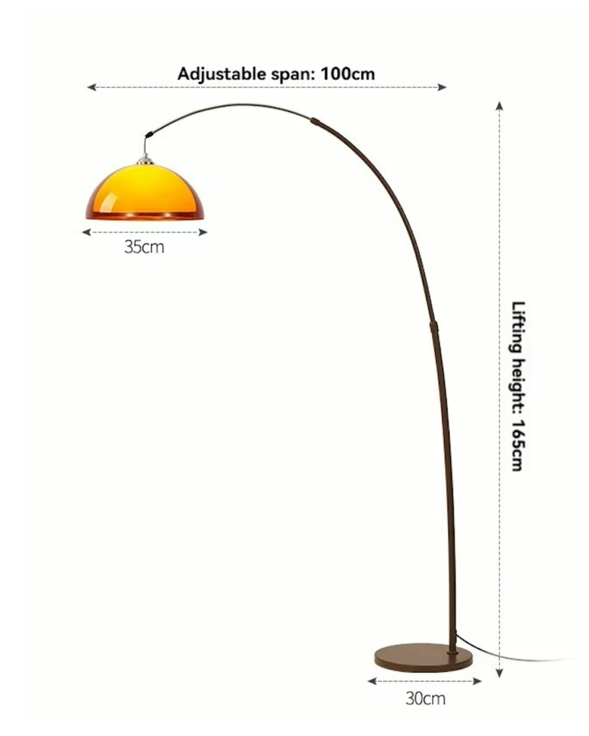 Staande Boogvormige Leeslamp met Verstelbare Arm en Amber Koepelkap voor Modern Interieur Woonkamer Sfeer | Sulvida