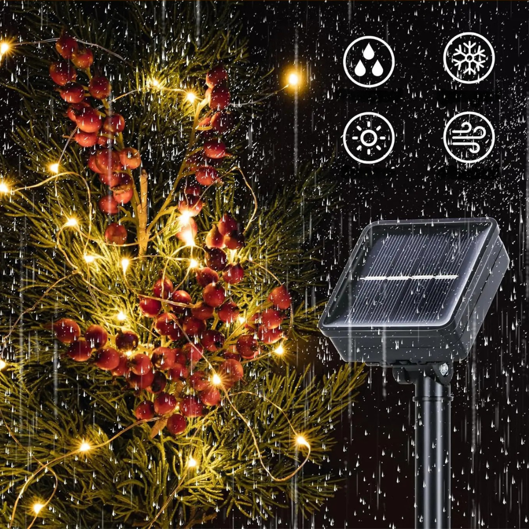 Guirlande solaire de 30 mètres avec 300 LED, blanc chaud, blanc froid ou multicolore, éclairage d'ambiance étanche pour le jardin | Sulvida