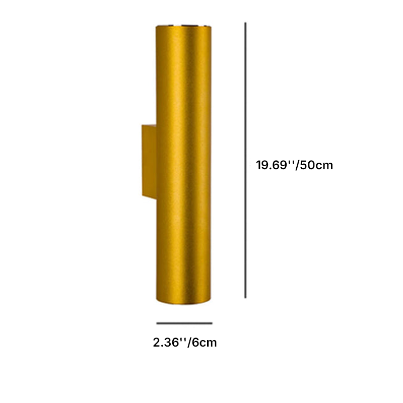 Aluminium Wandlamp Cilinder Zwart Wit Goud LED 2 Lichtpunten Slaapkamer Woonkamer Interieurverlichting | Sulvida