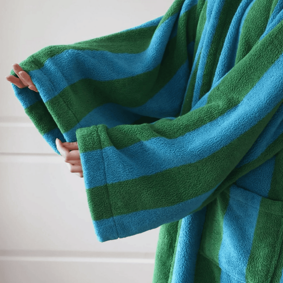 Badmantel 100% Biologisch Katoen Streepdesign Doucheponcho Badjas Volwassenen Luxe Wellness Ochtendjas | Sulvida