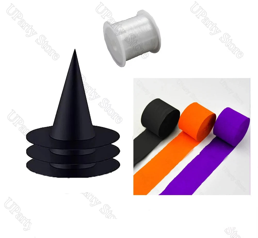 Hangende Heksenhoeden Set Zwart met Touw Decoratie Feest Party Halloween Horror Thema Tuin Veranda Outdoor | Sulvida