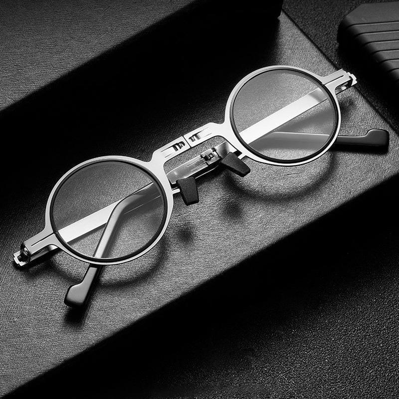 Inklapbare Leesbril met Blauwe Lichtfilter Ronde Titanium Montuur Ultralicht Opvouwbaar Presbyopie Bril Leesglas met Etui Plano tot +4.0 | Sulvida