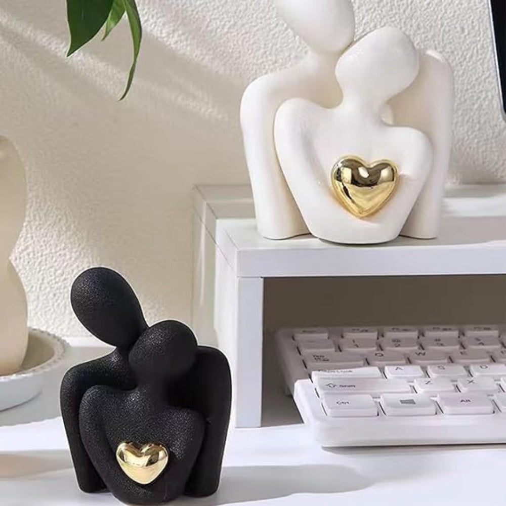 Abstract figuur minimalistische liefdesgeschenk hars woonkamerdecoratie met gouden hart interieur sculptuur | Sulvida