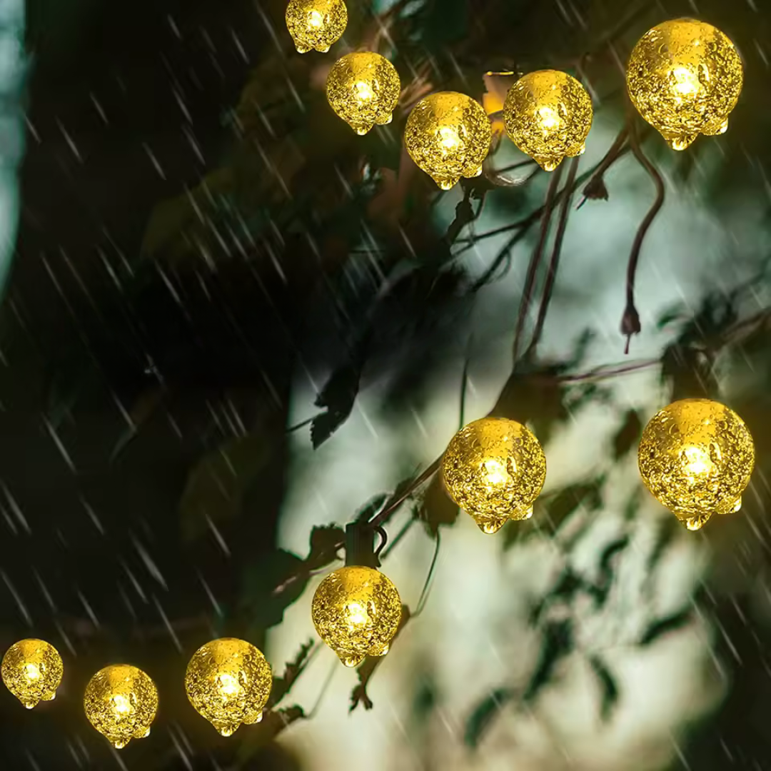 Guirlande lumineuse solaire à LED en cristal, blanc chaud, pour jardin, terrasse et camping, 5 m, 12 m, 22 m, résistante aux intempéries, éclairage d’ambiance | Sulvida