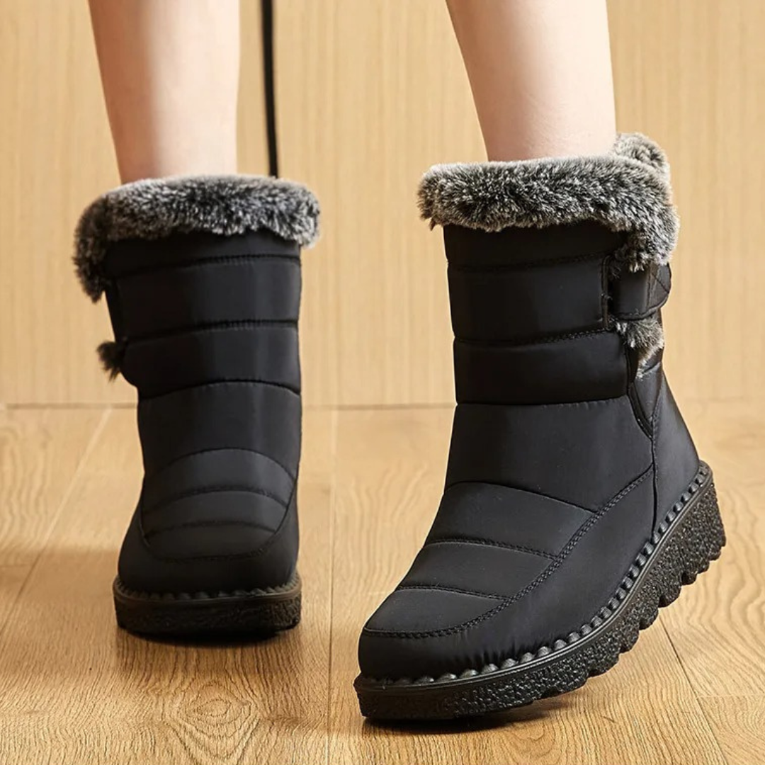 Gevoerde winterlaarzen dames waterdicht met keilhak klittenband antislip zool comfortabel warm schoeisel | Sulvida