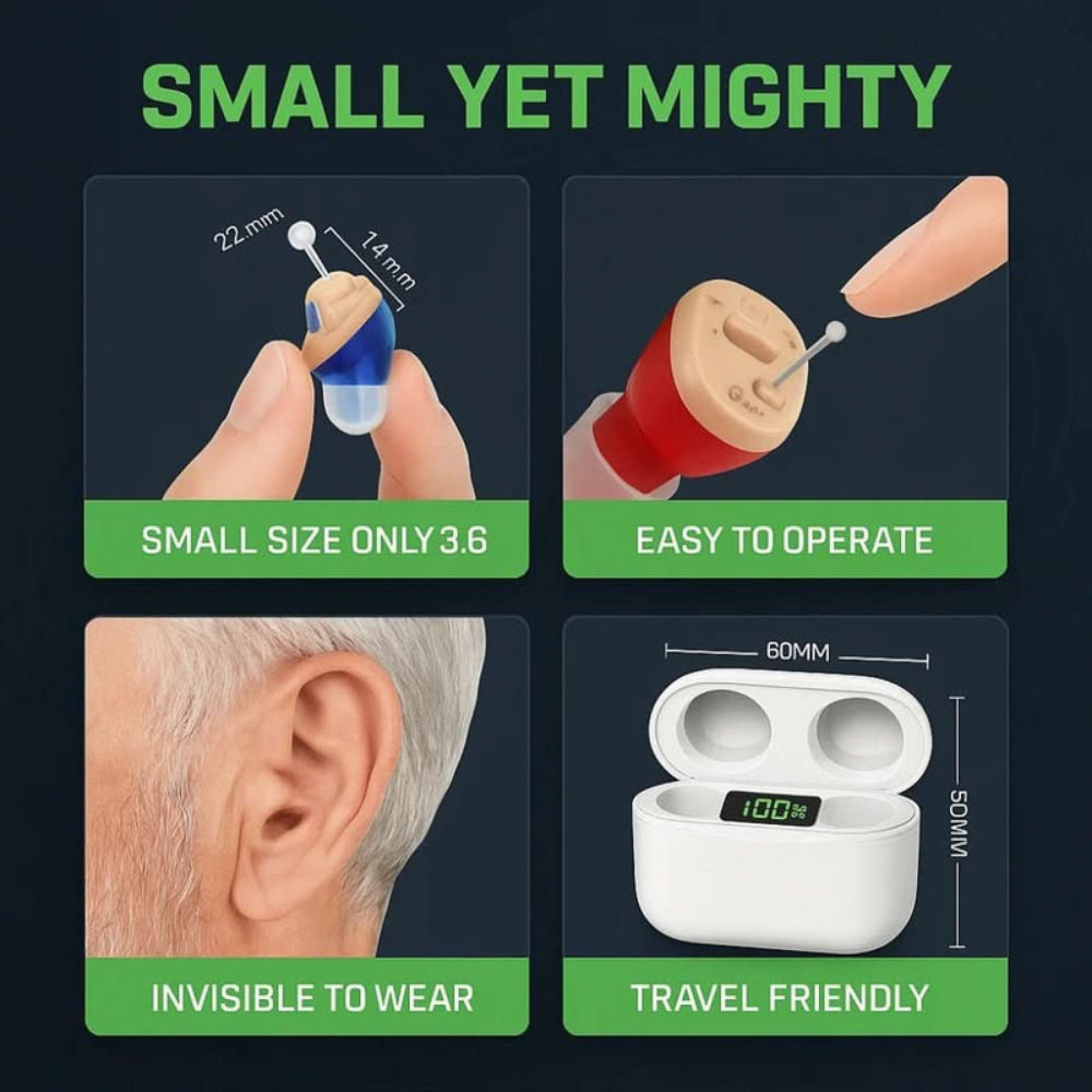 Ensemble de mini-appareils auditifs invisibles rechargeables pour seniors, usage quotidien, son clair, confortables et discrets | Sulvida