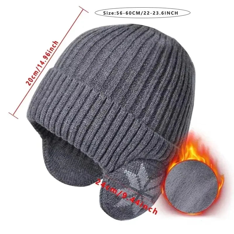 Gebreide Wintermuts met Oorwarmers Unisex Geruit Patroon Zachte Fleece Voering Rekbaar Warm Wintersport | Sulvida