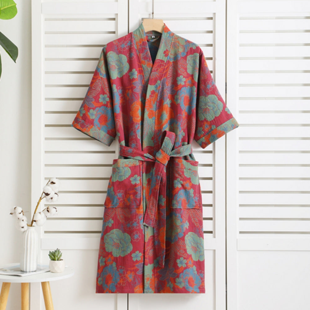 Peignoir en coton à imprimé vintage pour femme et homme Léger doux respirant confortable vêtement d’intérieur robe de chambre | Sulvida