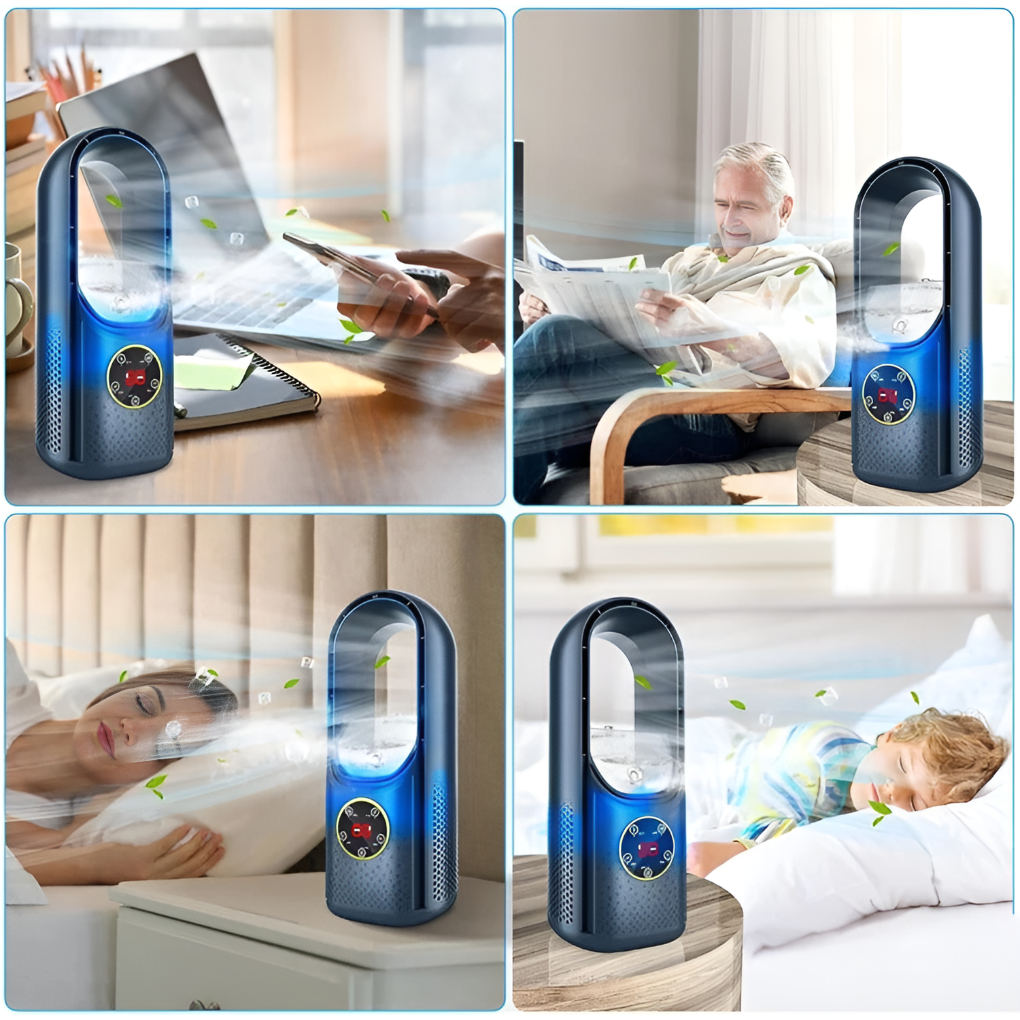 Stille Tafelventilator Zonder Bladen voor Thuis Kantoor Slaapkamer 3 Windmodi Compact Energiezuinig Design | Sulvida