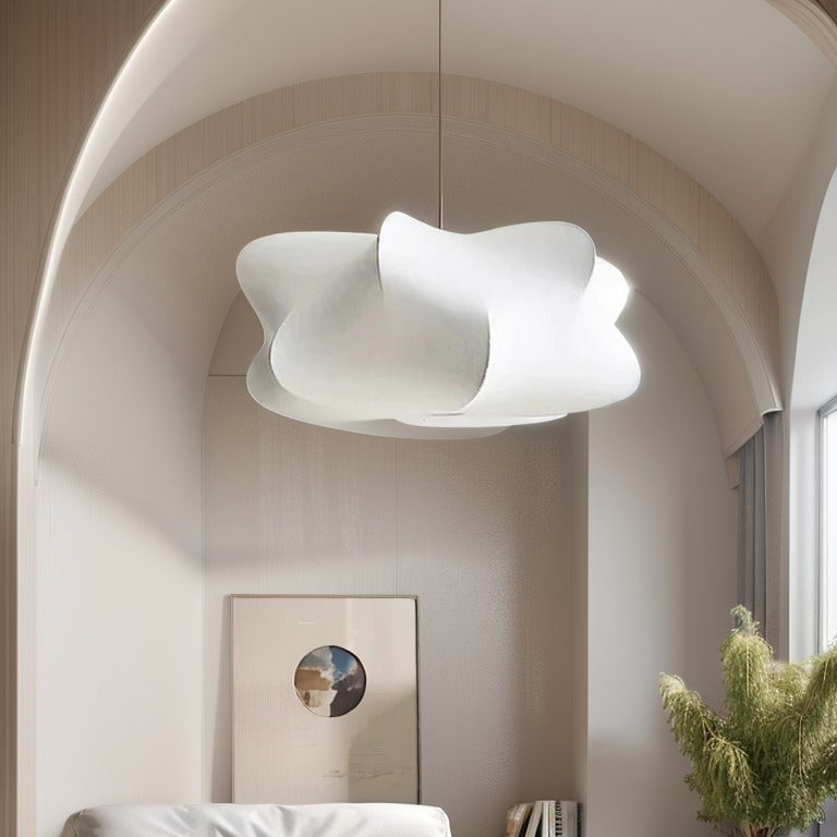 Zijden hanglamp met Japans geïnspireerd design LED warm wit licht voor woonkamer eetkamer salon modern interieur | Sulvida