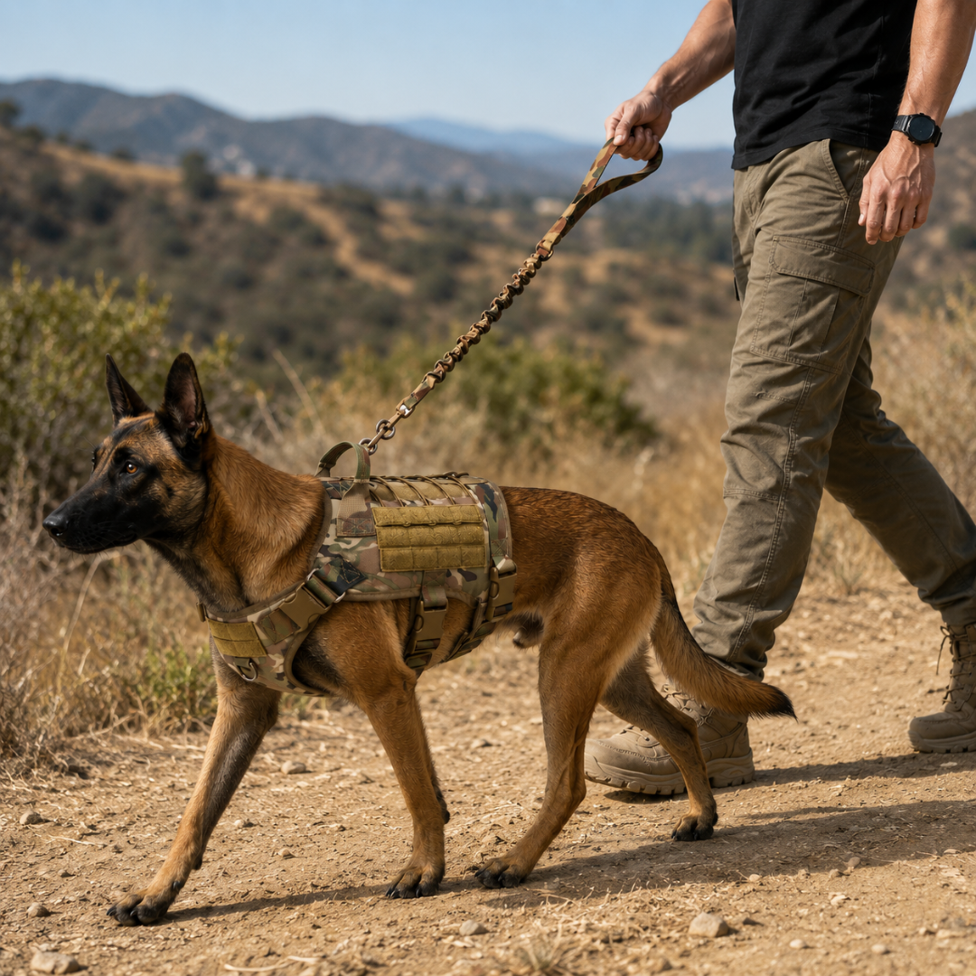 Ensemble de harnais tactique réglable pour chien avec poignée et laisse – gilet de style militaire pour le dressage et les promenades canines | Sulvida