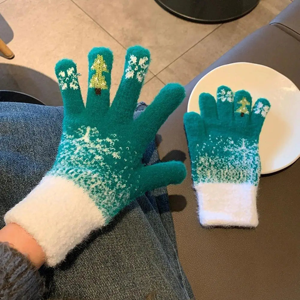 Gebreide Vingerloze Handschoenen met Fleecevoering Converteerbaar Groen Rood Wit Winter Warm Dames Heren | Sulvida